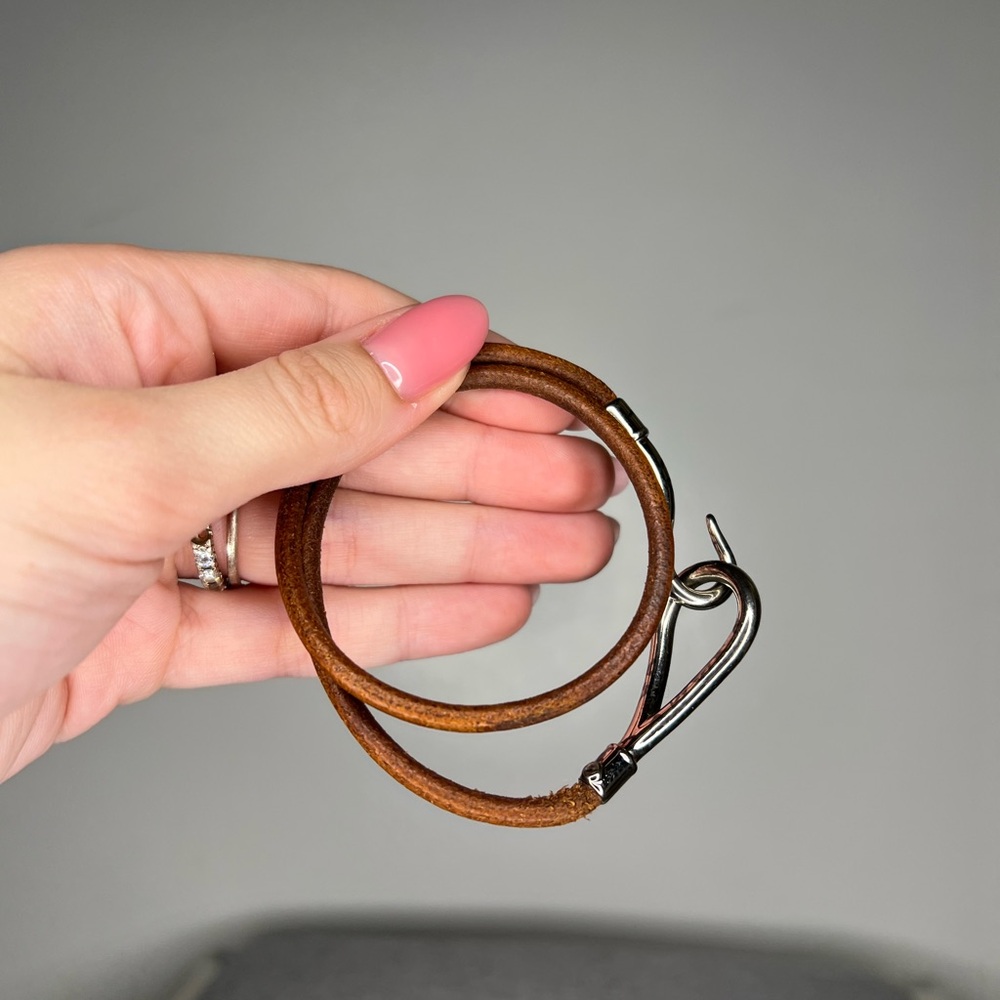 Hermes Palladium Jumbo Hook Leather Bracelet /Choker